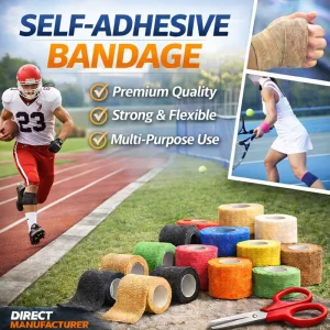 Breathable Self Adhesive Cohesive Bandage Wrap Non Woven Elastic Support Tape Waterproof Unisex for Sports Medical First