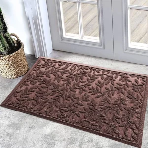 Brown Leaf Textured Rubber Absorbent Anti-Slip Entryway Doormat