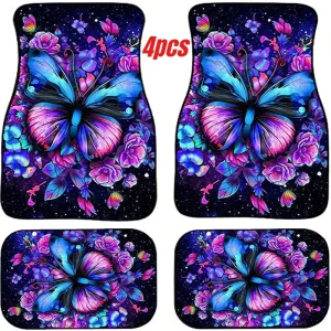 Butterfly Carpet Floor Mats 4PCS Set Waterproof Dustproof All-Weather Easy-Clean Non-Slip Universal Auto Mats for SUV