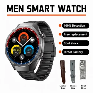 C15 PRO Men’s Smart Watch OLED IP67 Waterproof 3 Strap Wireless Charging BT Call Compass Fitness Tracker OEM Custom Factory
