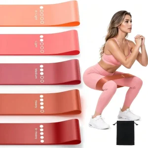 CE Certified Natural Latex Heavy Resistance Bands Set of 5 Durable Booty Hip Exercise Mini Loop Bands for Glute Leg Training