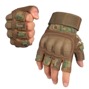 Camouflage Anti-Collision Shell Protective Soft Leather Anti-Slip Outdoor Cycling Half-Finger Tactical Gloves