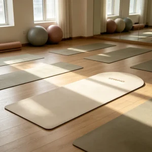 Capsule Shape Non-Slip Vegan Matte PU Rubber Yoga Mat, Oval Curve, Beige Cream, 6mm