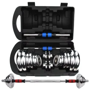 Cast Iron Adjustable Hex Dumbbell Barbell Set Electroplated Chrome 36kg Weight Training Home Gym Equipment