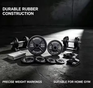 Cast Iron Barbell Plates with Baked Paint and Four-Rib Design
