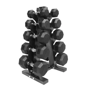 Cast Iron Hex Dumbbell Rack Set with Rubber Coating