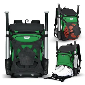 Casual Sport Baseball and Softball Backpack with External Helmet Holder and Bat Compartments