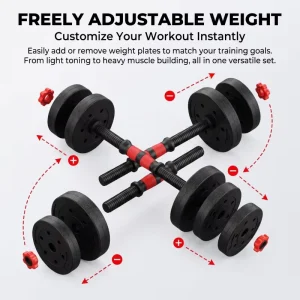 Cement-Filled Adjustable Dumbbell Set Rubber-Coated Plates Foam Grip Safety Lock Nut Barbell