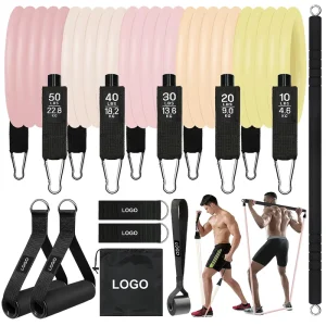 Champagne Color Latex Resistance Band Pull Rope Tube Set for Home Gym Full Body Strength Training