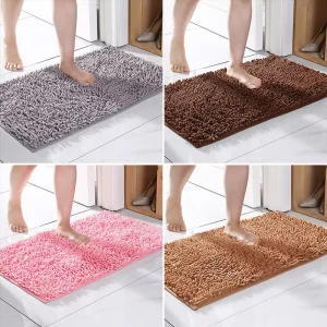 Chenille Microfiber Bath Mat Solid Water-Absorbent Quick-Drying Washable Bathroom Carpet