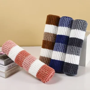 Chenille Shaggy Bath Mat, Soft, Non-Slip, Jacquard, Machine-Washable