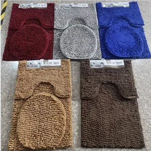 Chenille Short-Pile Water-Absorbent Non-Slip Machine-Washable Three-Piece Bathroom Rug Set