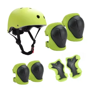 Children’s Protective Equipment Set with Hard Shell Helmet, Knee, Elbow and Wrist Guards for Bike and Skate