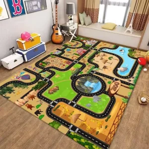 Children’s Traffic Map Game Floor Mat, Washable, Early Education, Eco-Friendly Polyester