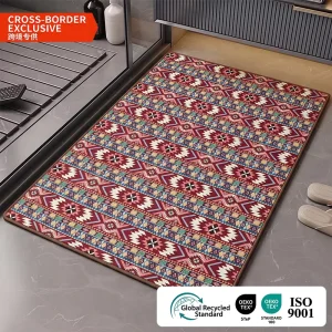 Chinese Brocade Bath Mat Non Slip Quick Dry Absorbent Oriental Pattern Bathroom Mat Custom Logo OEM