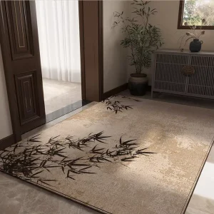 Chinese Style Customizable Machine-Woven Washable Anti-Slip Pet-Friendly Entrance Door Mat with Plant Flower Pattern