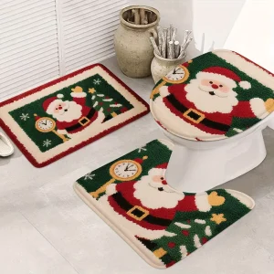 Christmas Bathroom Mat 3-Piece Set, Easy-to-Clean