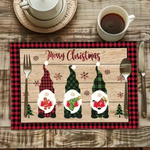 Christmas Decorative Polyester Rectangle Placemats Printed Tableware Insulation Mats