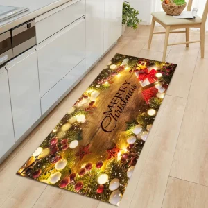 Christmas Entrance Doormat Oil-Proof Kitchen Mat Soft Crystal Velvet Carpet