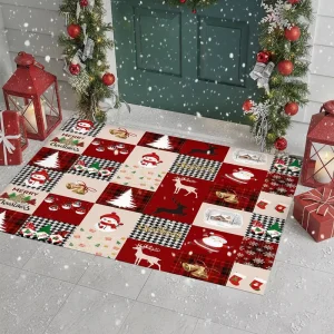 Christmas Striped Eco-Friendly Breathable Non-Slip Door Mat for Home Office Entryway
