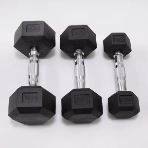 Chromed Handle Hex Dumbbell Eco Rubber Solid Iron Rubber Dumbbell for Apartment Workout Zone Commercial Fitness Hall