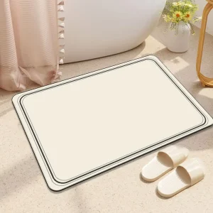 Clawfoot Tub Print Black White Bathroom Mat Water Absorbent Non-Slip Quick-Dry Shower Floor Mat