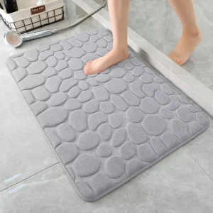 Cobblestone Memory Foam Bathroom Shower Floor Mat, Quick-Dry Absorbent Non-Slip Stone Bath Mat