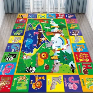 Colorful Alphabet and Number Kids Play Rug Cartoon Printed Large Flannel Washable Crawling Mat for Bedroom and School