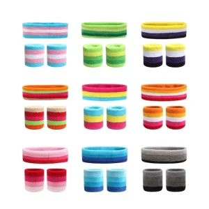 Colorful Cotton Terry Rainbow Sweatband Wrist Band Breathable Striped Sweatband Headband Set