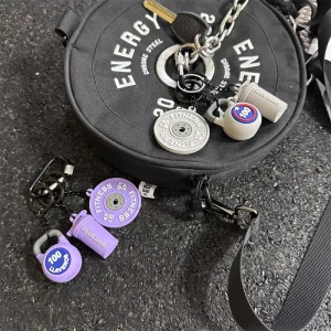 Colorful Pendant Kettlebell Weight Plate Water Bottle Rubber Carabiner Keychain