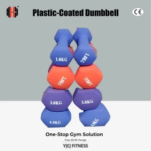 Colorful Plastic-Coated Dumbbell with Multifaceted Weight Heads and Compact Grip