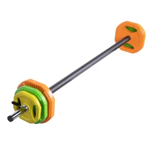 Colorful Rubber-Coated Adjustable Barbell Set, 20–30kg, Anti-Roll Plates, Steel Bar with Release Collar