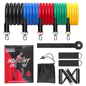 Colorful TPE Resistance Band Set with Pull-Up Rope and Exercise Tubes for Full-Body Strength Training
