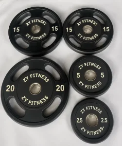 Commercial 4-Grip Rubber-Coated Weight Plate, 2.5-25 kg, for Strength Training