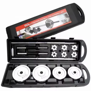 Commercial Adjustable Dumbbell Set 50KG Chrome Plated Free Weights & Barbell for Home Gym & Fitness Centers