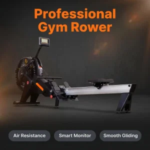 Commercial Air Resistance Smart Rowing Machine Large Flywheel Full Sliding Rail Rower with Digital Display for Cardio Training
