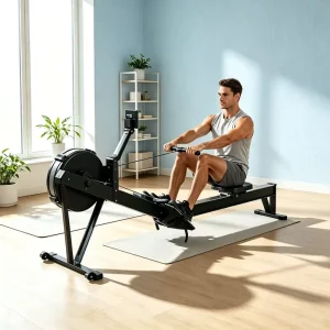 Commercial Air Rower Wind Resistance Rowing Machine Adjustable LCD Monitor for CrossFit HIIT Home Gym Cardio Training