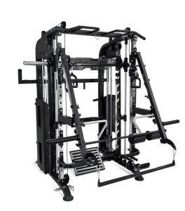 Commercial All-in-One Smith Machine Functional Trainer Power Rack Multi Gym Equipment with Dual Cable Pulley System