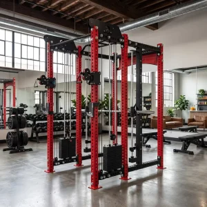 Commercial All-in-One Smith Machine Trainer Combo with Stainless Steel Power Cage for Chest, Legs, Back, and Arms