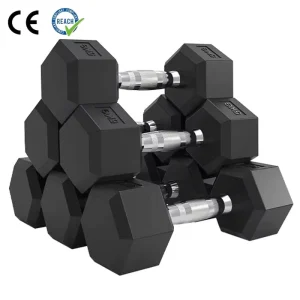 Commercial Anti-Slip Hex Rubber Dumbbell Set, Cast Iron Coated, 5 kg, Black