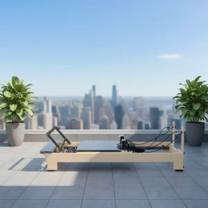 Commercial Beech Wood Pilates Reformer for Pilates Studio with PU and Microfiber Cushion
