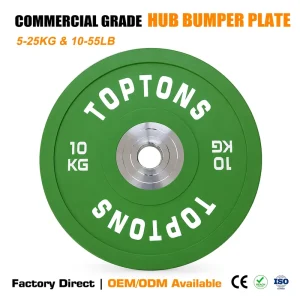 Commercial Colorful Hub Bumper Plate Solid Rubber Weight Plate with Polished Metal Hub for Weightlifting