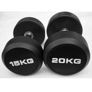 Commercial Fixed Black Round Rubber Dumbbell