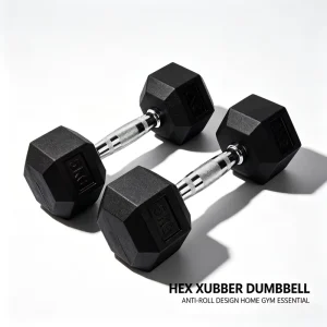 Commercial Grade Anti-Roll Non-Slip Knurled Handle Hex Rubber Dumbbell
