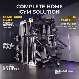 Commercial Grade Multi-Function Home Gym Station with Integrated Squat Rack and Cable Crossover