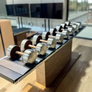 Commercial Grade Solid Wood Stainless Steel Dumbbells Anti Rust Silent Non Slip Handcrafted Dumbbell for High End Fitness Studio