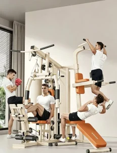Commercial Grade Stainless Steel 3-Station Multi-Gym Machine Leg Press Cable Fly Boxing Stations for Apartment Hotel Gym