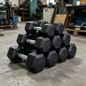 Commercial Gym Rubber-Coated Hex Dumbbells, 5 kg to 25 kg
