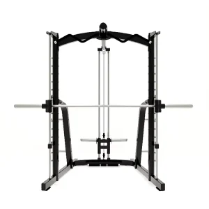 Commercial Heavy-Duty Multifunctional Smith Machine Power Rack Combo with Lat Pulldown, Low Row and Bench Press