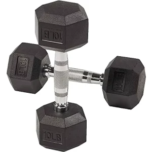 Commercial Hex Rubber Dumbbells with Solid Steel Core, Anti-Roll Shape and Chrome Non-Slip Grip